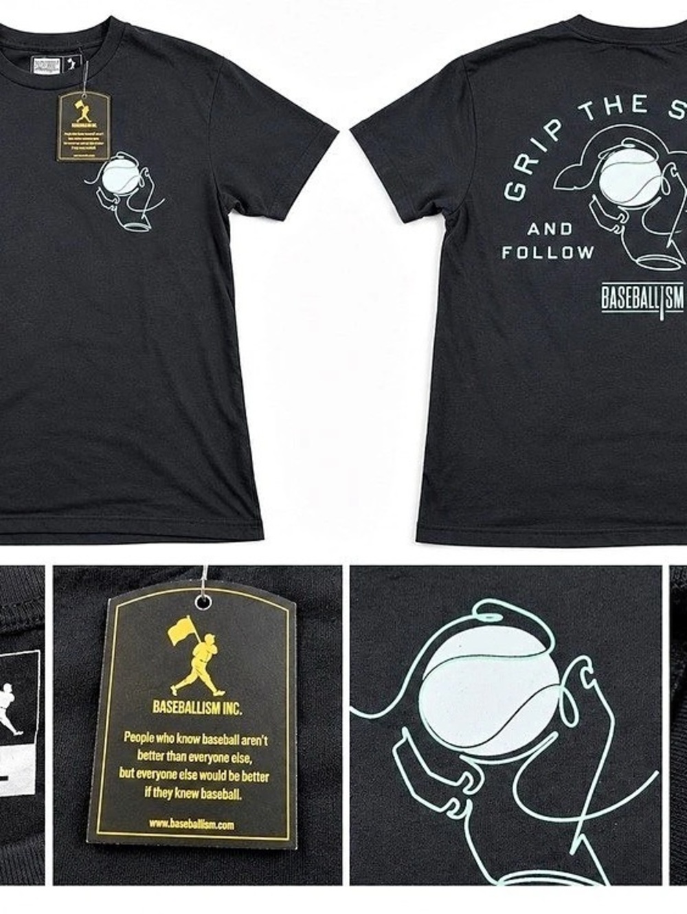 Baseballism Men’s L Black Graphic T-Shirt Grip The Seams Follow Your Dreams NWT